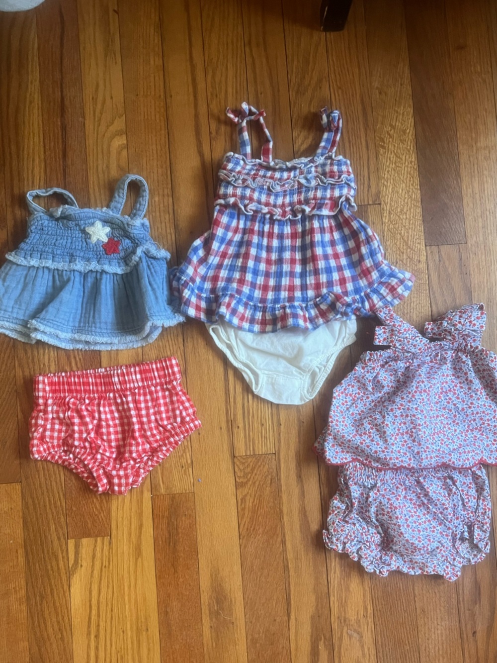 Baby Girl Cat & Jack Patriotic American summer newborn bundle outfit 3 sets